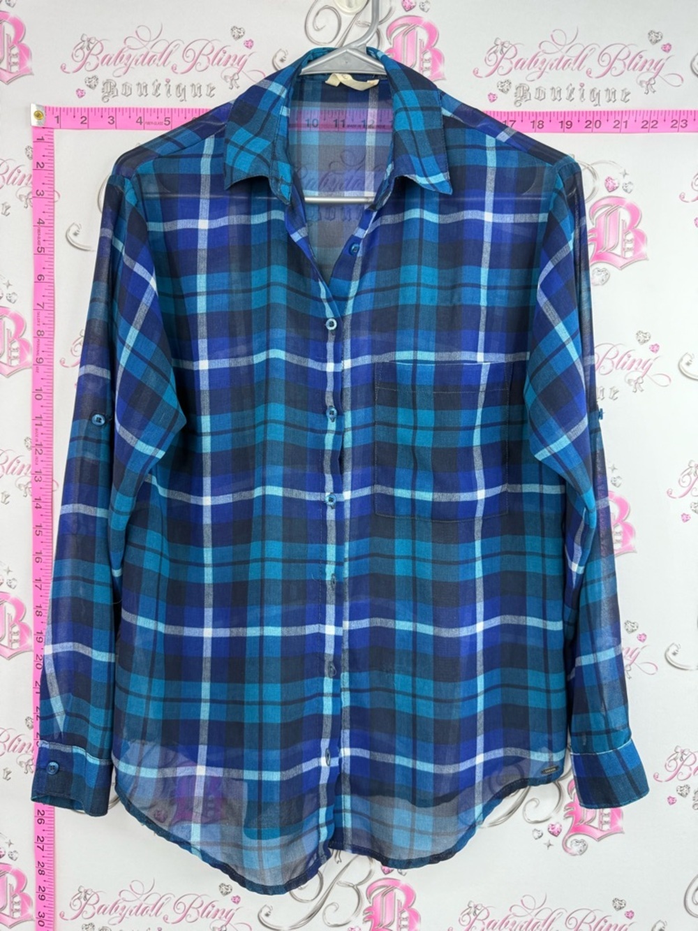 Garage shirt Plaid Button-Down Shirt Blue and Teal mixtures, long sleeve, casual